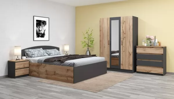 Camera da letto completa con comò design moderno effetto legno rovere e  antracite CMG45