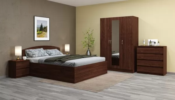 Camera da letto completa 160x200 con comò design moderno effetto legno  scuro wenge CMG45