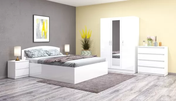 Camera da letto completa con comò design moderno laccato bianco lucido CMG45