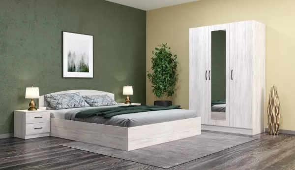Camera da letto completa 160x200 design moderno effetto legno bianco CMG39