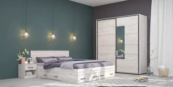 Camera da letto matrimoniale completa effetto legno bianco CMG43