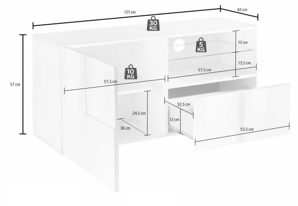 Mobile porta TV 121x57 moderno con anta singola e cassetto design  geometrico grigio lucido PTL5