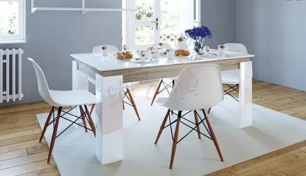 Tavolo da pranzo moderno bianco e rovere TILB